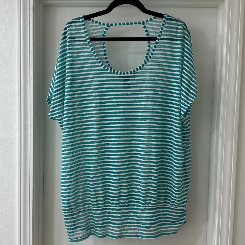 Lane Bryant Teal & White Striped Lightweight Tee, Size 18/20